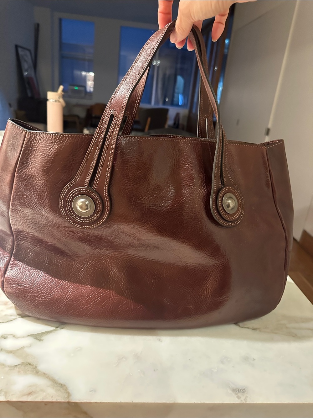 Vintage Marni Deep Burgundy Leather Shoulder Bag with Circular Hardware - Picture 4 of 8